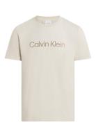 Textured Embroidery Logo T-Shirt Tops T-Kortærmet Skjorte Cream Calvin...