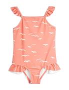 Seagull Aop Frill Swimsuit Badedragt Badetøj Pink Mini Rodini