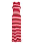 Slim 5X2 Rib Midi Dress Ns Knælang Kjole Red Tommy Hilfiger