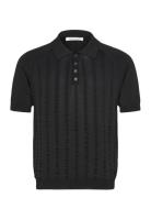 Troy Polo Knit Ss Designers Knitwear Short Sleeve Knitted Polos Black ...