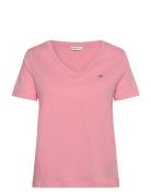 Reg Shield Ss V-Neck T-Shirt Tops T-shirts & Tops Short-sleeved Pink G...