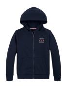 Tommy Flag Hilfiger Zip Hoodie Tops Sweatshirts & Hoodies Hoodies Navy...