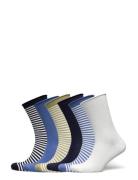 Striped Stretch Roll-Top Sock 6-Pack Lingerie Socks Regular Socks Blue...