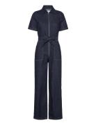 Short-Sleeved Denim Jumpsuit Bottoms Jumpsuits Blue Mango
