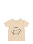 T-Shirt S/S Motif Tops T-Kortærmet Skjorte Beige Petit Piao