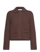 Polo-Neck Knitted Jacket Tops Knitwear Cardigans Brown Mango