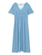 Vmflora Olga Ss 7/8 Dress Wvn Ga Knælang Kjole Blue Vero Moda