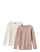 2 Rib T-Shirt L/S Ida Tops T-shirts Long-sleeved T-Skjorte Pink Wheat