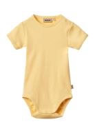 Rib Body S/S Lace Elisa Bodies Short-sleeved Yellow Wheat