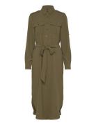 Belted Double-Faced Georgette Shirtdress Dresses Shirt Dresses Khaki G...