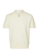 Slhteller Ss Knit Polo Tops Knitwear Short Sleeve Knitted Polos Cream ...