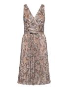 Floral Metallic Chiffon Cocktail Dress Knælang Kjole Brown Lauren Ralp...