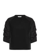 Blouse With Puffy Sleeves Tops Blouses Short-sleeved Black Coster Cope...