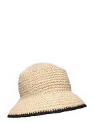 Contrast Stripe Paper Straw Bucket Hat Accessories Headwear Bucket Hat...