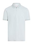 Smooth Cotton Welt Zip Polo Tops Polos Short-sleeved Blue Calvin Klein