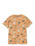 T-Shirt Ss Aop Tops T-Kortærmet Skjorte Beige Minymo