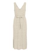 Viamalina V-Neck S/L Midi Dress/Pb Knælang Kjole Beige Vila