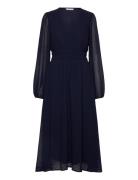 Dobby Dot Smock Midi Dress Knælang Kjole Black Bubbleroom