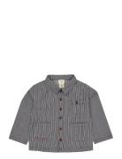 Striped Twill Jacket W Pockets Tops Shirts Long-sleeved Shirts Navy Co...