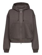 Essence Boxy Zip Hoodie Tops Sweatshirts & Hoodies Hoodies Brown Weekd...