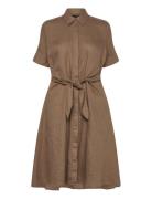 Tie-Front Linen Shirtdress Kort Kjole Brown Lauren Ralph Lauren