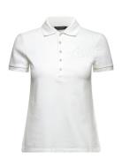 Floral-Logo Cotton Piqué Polo Shirt Tops T-shirts & Tops Polos White L...