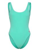 Womens Textured Deep U-Back Sport Swimsuits Blue Speedo