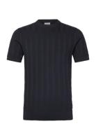 Knitted Crew Neck T-Shirt Tops T-Kortærmet Skjorte Navy Lindbergh