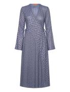 2245 Dry Jersey, Long Sleeve Wrap T Knælang Kjole Blue STINE GOYA