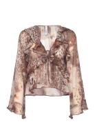 Printed Blouse With Ruffles And Bow Detail Tops Blouses Long-sleeved B...