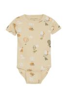 Body Ss Aop Rib Bodies Short-sleeved Green Minymo
