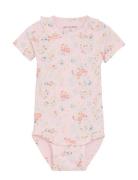 Body Ss Aop Rib Bodies Short-sleeved Pink Minymo