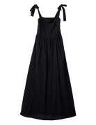 Bow-Strap Seersucker Summer Dress Knælang Kjole Black Lexington Clothi...