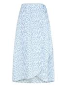 Peony Wrap Skirt Knælang Nederdel Blue A-View