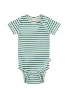 Body S/S Modal Striped Bodysuits Short-sleeved Green Petit Piao