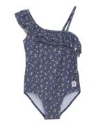 Swimsuit 1 Shoulder Frill, Aop Badedragt Badetøj Navy Color Kids