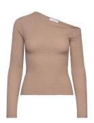 Textured Asymmetrical Neck T-Shirt Tops T-shirts Long-sleeved T-Skjort...