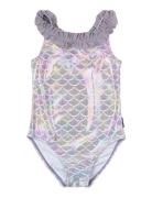 Swimsuit Uv Aop Recycled Badedragt Badetøj Purple Mikk-line