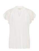 Crnola Lace Blouse Tops Blouses Short-sleeved White Cream