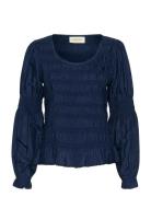Crhenva Ls Blouse Tops Blouses Short-sleeved Navy Cream