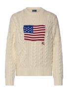 Aran-Knit Flag Cotton Sweater Tops Knitwear Jumpers Cream Polo Ralph L...