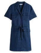 Textured Linen S/S Short Dress Knælang Kjole Navy Tommy Hilfiger