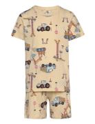Pyjama Tee Shorts Vehicle Boat Pyjamassæt Beige Lindex