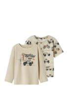 Nmmhako Nreg Top Box 2P Tops T-shirts Long-sleeved T-Skjorte Beige Nam...