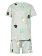 Pyjama Tee Shorts Set Aop Summ Pyjamassæt Green Lindex
