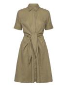 Tie-Front Linen Shirtdress Kort Kjole Khaki Green Lauren Ralph Lauren