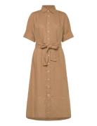 Belted Linen Shirtdress Knælang Kjole Beige Polo Ralph Lauren