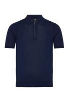 Berkley Designers Knitwear Short Sleeve Knitted Polos Navy Reiss