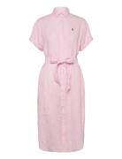 Striped Linen Short-Sleeve Shirtdress Knælang Kjole Pink Polo Ralph La...