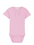 Body Ss Rib Bodies Short-sleeved Pink Minymo